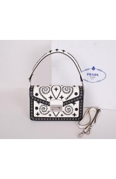 Copy Prada Saffiano Caflskin Leather Flap Bag BN924E White&Black VS00864