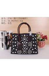 Copy Prada Saffiano Embroidered Tote Bags B2756 Black VS03687