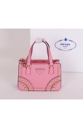 Copy Prada Saffiano Leather Tote with Metal Studs B1142B Pink VS04085