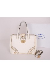 Copy Prada Saffiano Leather Tote With Metal Studs Bag B2752M OffWhite VS07101