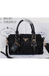 Copy Quality Prada BN1407 Gaufre Fabric Top Handle Bag Black VS04220