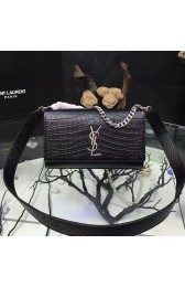 Copy Saint Laurent Shoulder Bag in Black Croco Leather 354117 VS04207