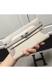 Designer Copy Hermes Kelly Clutch Bag in Off-white and Grey Swift Leather HK1210 VS05765
