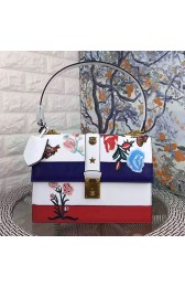 Designer Gucci Cat Lock Leather Top Handle Bag 421998 White&Blue VS03189