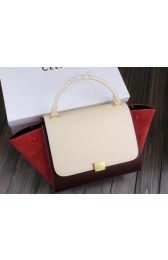Designer Imitation Celine Trapeze Bag Suede Leather C3342 OffWhite&Burgundy VS00378