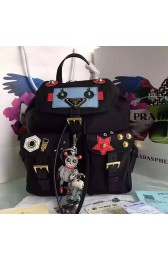 Designer Prada Robot Fabric Backpack Black and Pale Blue 1BZ677 VS06759