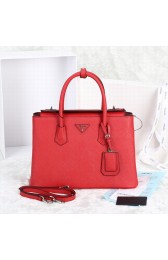 Designer Prada Twin Saffiano Leather Cuir Tote BN2748 in Red LSS VS02771