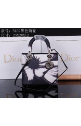 Dior Chrysanthemum Leather Lady Dior Bag D5432 Black VS09412