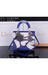 Dior Chrysanthemum Leather Lady Dior Bag D5432 Blue VS07924