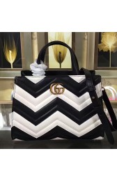 Fake 1:1 Gucci GG Marmont Matelasse Top Handle Bag Black and White 448054 VS03090