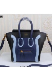 Fake Celine Luggage Nano Tote Bag Original Leather CLY33081S Royal&Black VS01882
