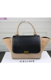 Fake Celine MINI Trapeze Bag Suede Leather CT3345 Black&Apricot VS04233