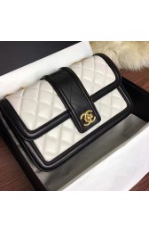 Fake Chanel Quilted Lambskin Flap Bag White and Black A91365 VS06932