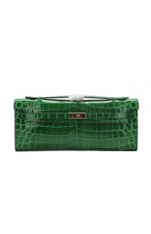 Fake Cheap Hermes Kelly Clutch Bag Croco Leather K1002 Green VS04294