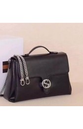 Fake Gucci Interlocking Leather Shoulder Bag 387605 Black VS06680