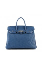 Fake Hermes Birkin 35CM Tote Bag Blue Ostrich Leather H6089 Silver VS09817