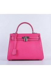 Fake Hermes Kelly 28cm Shoulder Bags Rose Grainy Leather Silver VS06084