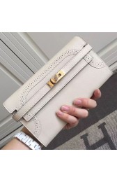 Fake Hermes Kelly Clutch Bag in Off-white Swift Leather HK1210 VS05241