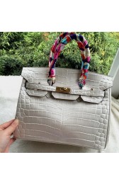 Fake Imitation Hermes Birkin 30CM Tote Bags Croco Leather H30CO OffWhite VS07014