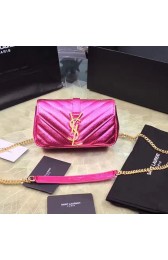 Fake Mini Monogram Saint Laurent Chain Wallet in Rose Metallic Leather 399289 VS04212