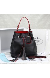 Fake Prada Leather Drawstring Pouch Nero Bag 55069 in Black Calfskin Leather LSS VS01642