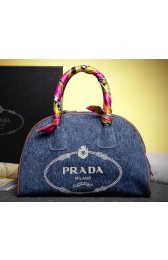 Fake Prada Logo Printed Mudium Canvas Denim Tote Bags BN2911 Royal VS00836