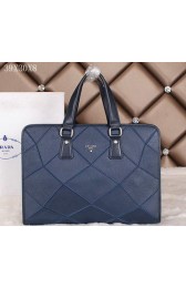 Fake Prada Original Calfskin Leather Briefcase PM13 Blue VS06917