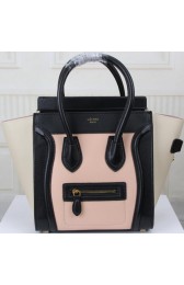 Fake Top Celine Luggage Micro Boston Bag Original Leather CT3308M Pink&Black&OffWhite VS03595