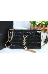 Fake YSL Monogramme Cross-body Shoulder Bag Croco Leather Y311218 Black VS03228