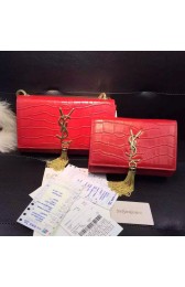 Fake YSL Monogramme Tassel Shoulder Bag in Red Croco Leather Y8200 VS07231