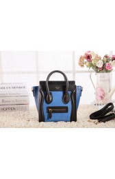 Fashion Celine Nano Luggage 3309 in Blue Suede Caviar with Black/Blue Original Leather VS00379