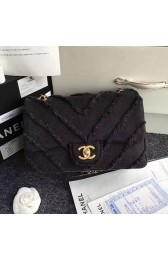 Fashion Chanel Black Canvas Patchwork Chevron Medium Flap Bag 040101 VS02373