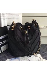 Fashion Copy Chanel Canvas Patchwork Drawstring Bag Black A93727 VS08534
