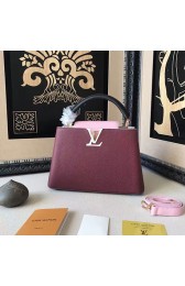 Fashion Louis Vuitton Taurillon Leather Capucines PM Burgundy and Pink M42237 VS06217