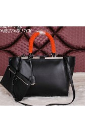 Fendi 2Jours Shoulder Bag Calfskin Leather F2352 Black VS00962