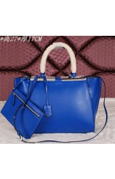 Fendi 2Jours Shoulder Bag Calfskin Leather F2352 Blue VS07489