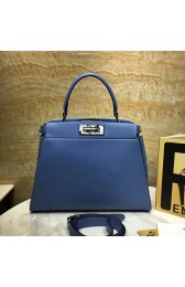 Fendi Peekaboo Tote Bag Blue Original Leather F280503 VS00989