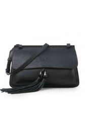 Gucci Bamboo Daily Leather Flap Shoulder Bag 370826 Black VS03214