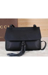Gucci Bamboo Daily Leather Flap Shoulder Bags 370815 Black VS03097