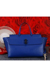 Gucci Bamboo Daily Leather Top Handle Bag 370830 Royal VS06739