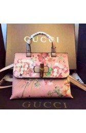 Gucci Bamboo Daily Leather Top Handle Bag 370831 Pink with Flower Print VS06550