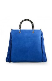 Gucci Bamboo Fringe Shopper Suede Tote Bag 349195 Royal VS08780