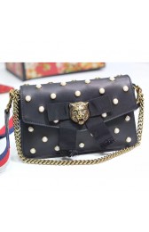Gucci Broadway Leather Clutch Black with Pearls 453777 VS06627