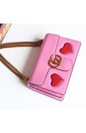 Gucci GG Marmont Leather Shoulder Bag Pink with Red Hearts 431777 VS02130
