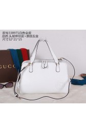 Gucci Label Leather Tote Bag 338971 White VS05867