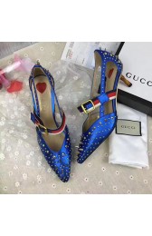 Gucci Metallic Studded Pump Blue 452145 VS06053