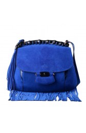 Gucci Nouveau Fringe Suede Leather Shoulder Bag 347102 Blue VS09694