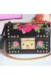 Gucci Padlock Embroidered Leather Shoulder Bag Black 432182 VS03318