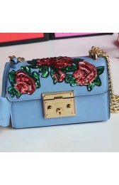 Gucci Padlock Embroidered Leather Shoulder Bag Blue 432182 VS03125