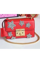 Gucci Padlock Embroidered Leather Shoulder Bag Red 432182 VS09672
